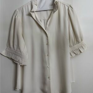 Ann Taylor Ivory Ruffle Cuff Button-Down Blouse- Size Medium
